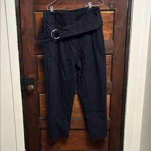 Zara L Women’s Navy Belted Pants with pockets & stretch fabric